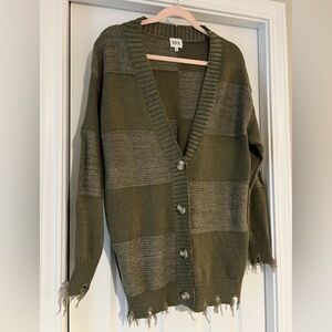 BKE Olive Green Striped Women's Cardigan Sweater